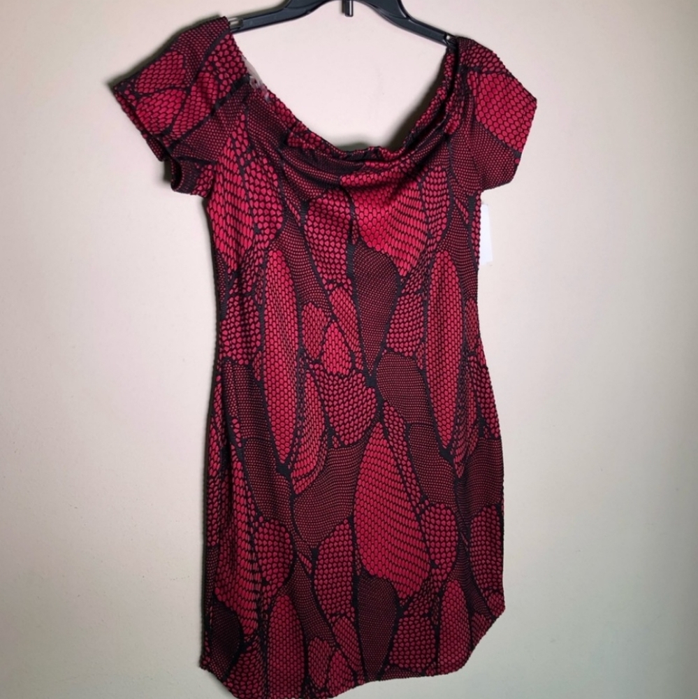 Bailey Blue Nordstrom XL Off Shoulder Mini dress Black/Fuchsia Pink NWT - Picture 3 of 12